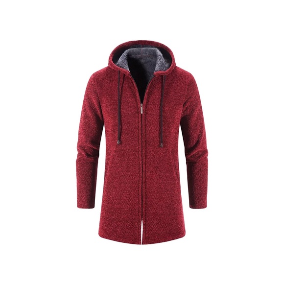 VOGUE New Autumn Long Casual Solid Color Hooded Knitted Cardigan Jacket Red - Picture 1 of 5